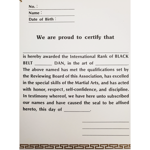 Certificate "Black Belt Dan" With USA Logo